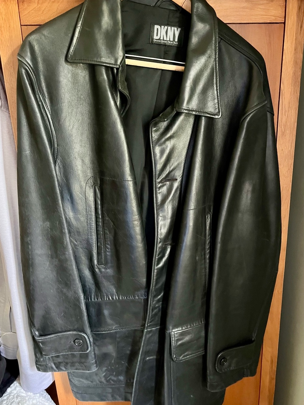 DKNY Black Leather Trench Coat